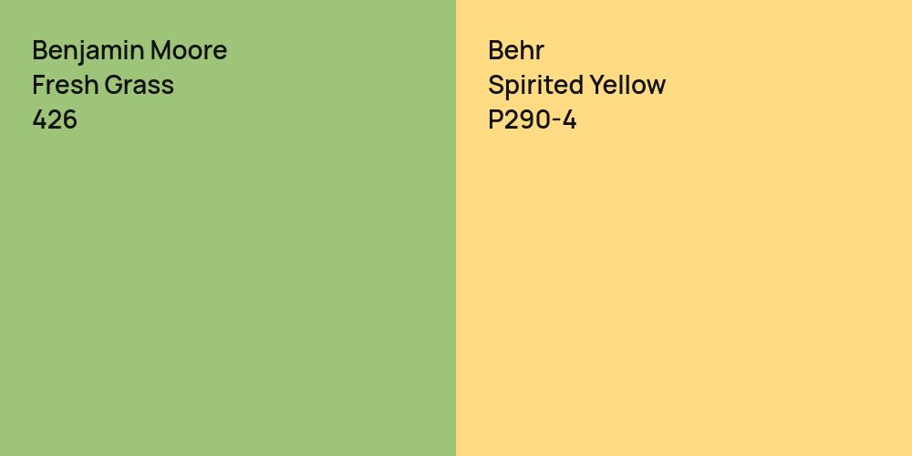 Benjamin Moore Fresh Grass vs. Behr Spirited Yellow