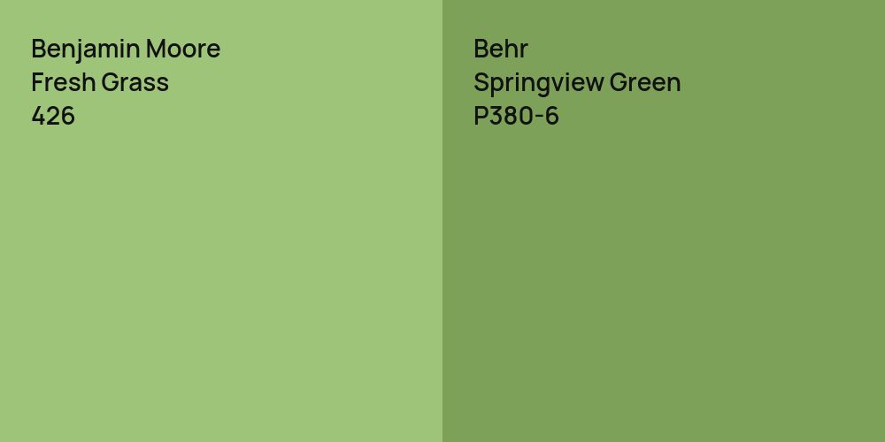 Benjamin Moore Fresh Grass vs. Behr Springview Green