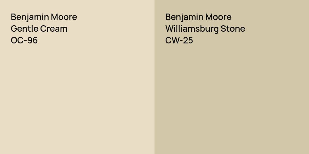 Benjamin Moore Gentle Cream vs. Benjamin Moore Williamsburg Stone