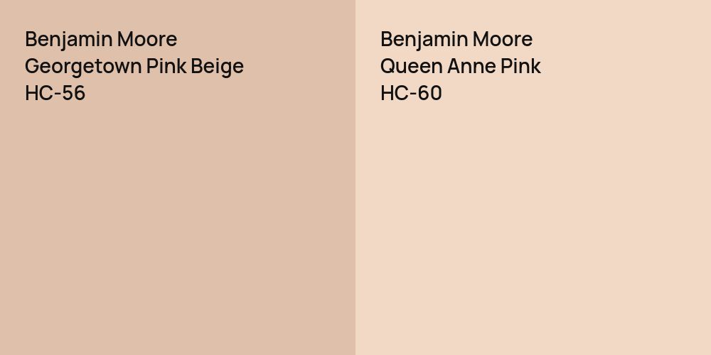 Benjamin Moore Georgetown Pink Beige vs. Benjamin Moore Queen Anne Pink