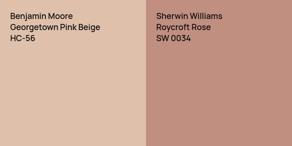 Benjamin Moore Georgetown Pink Beige vs. Sherwin Williams Roycroft Rose