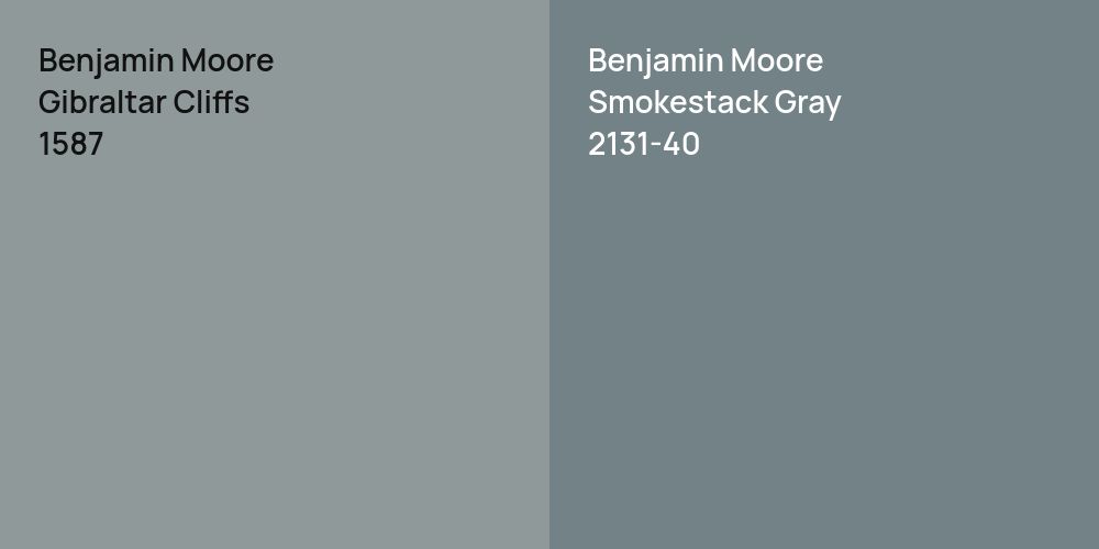 Benjamin Moore Gibraltar Cliffs vs. Benjamin Moore Smokestack Gray