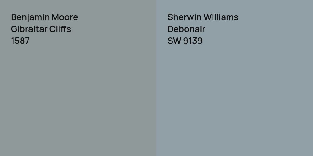 Benjamin Moore Gibraltar Cliffs vs. Sherwin Williams Debonair