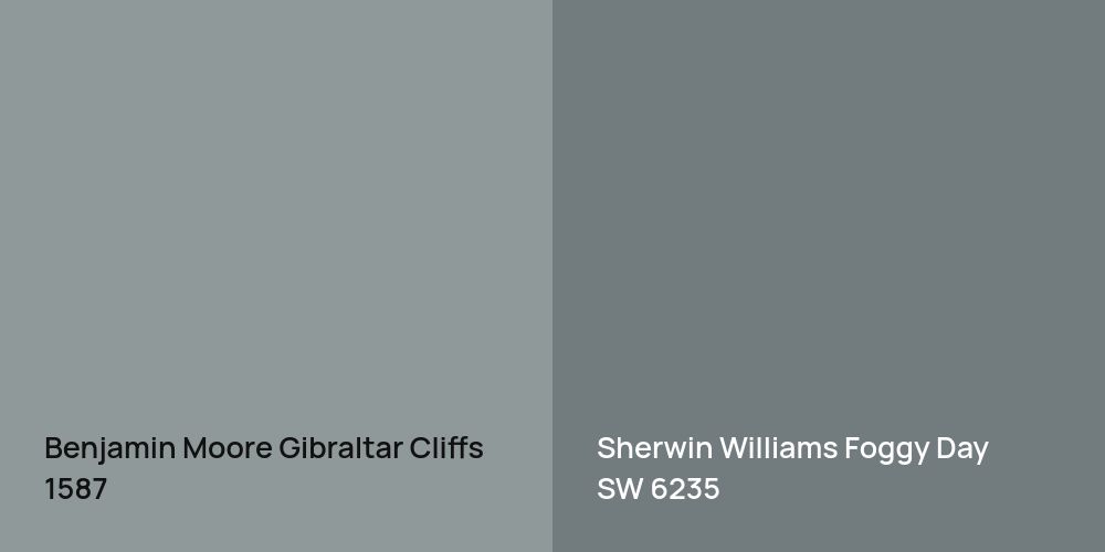 Benjamin Moore Gibraltar Cliffs vs. Sherwin Williams Foggy Day