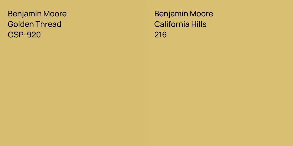 Benjamin Moore Golden Thread vs. Benjamin Moore California Hills comparison