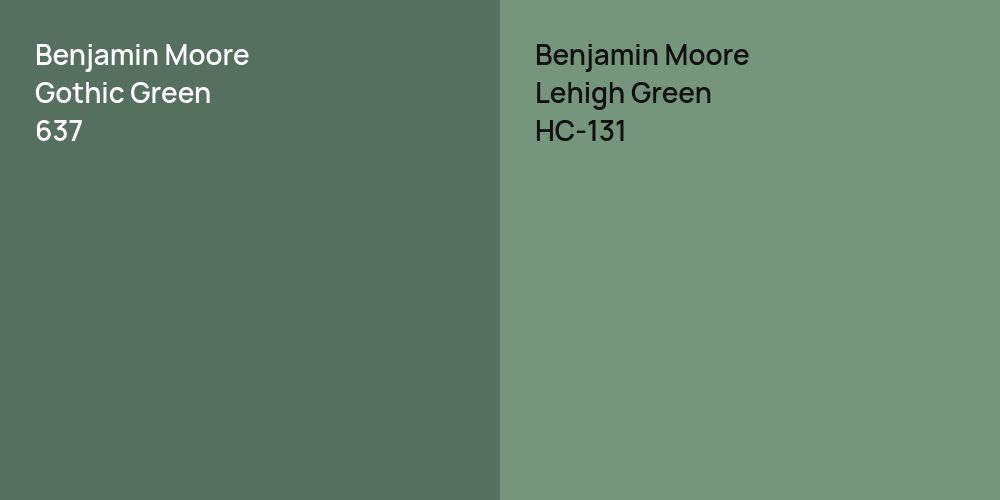 Benjamin Moore Gothic Green vs. Benjamin Moore Lehigh Green