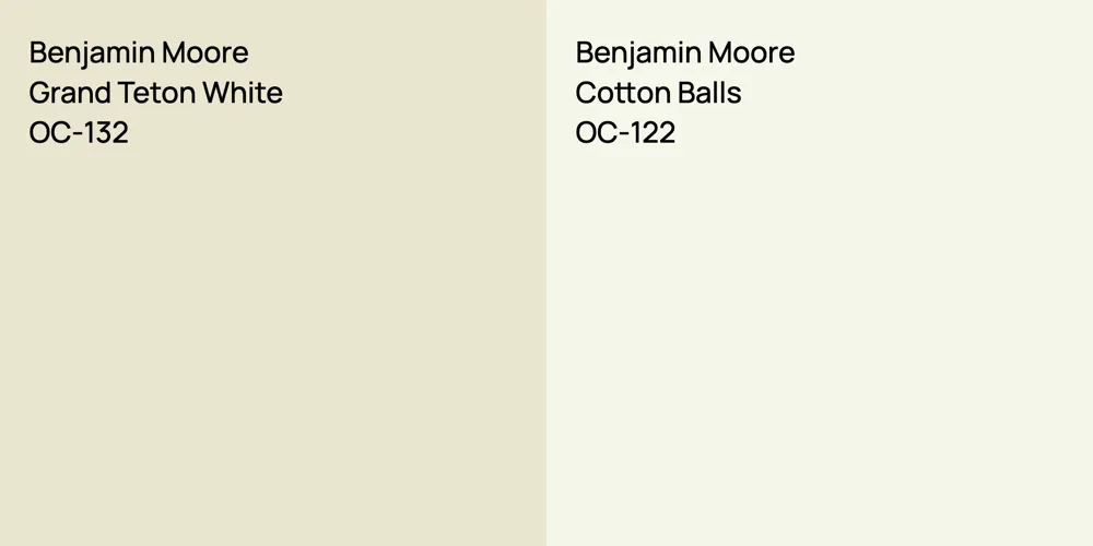 Benjamin Moore Grand Teton White vs. Benjamin Moore Cotton Balls comparison