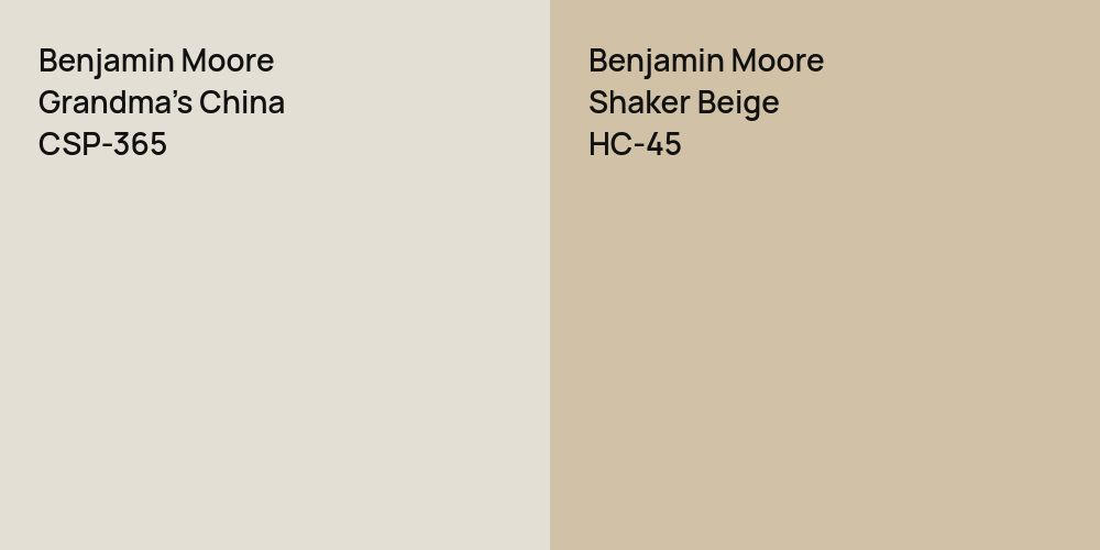 Benjamin Moore Grandma's China vs. Benjamin Moore Shaker Beige