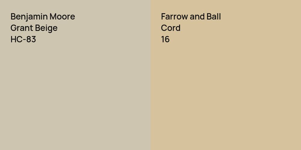 Benjamin Moore Grant Beige vs. Farrow and Ball Cord