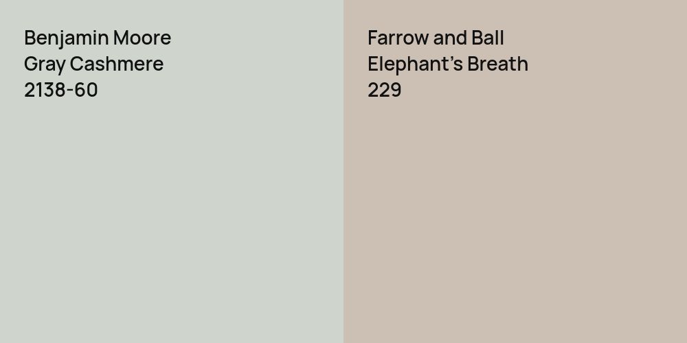 Benjamin Moore Gray Cashmere vs. Farrow and Ball Elephant's Breath