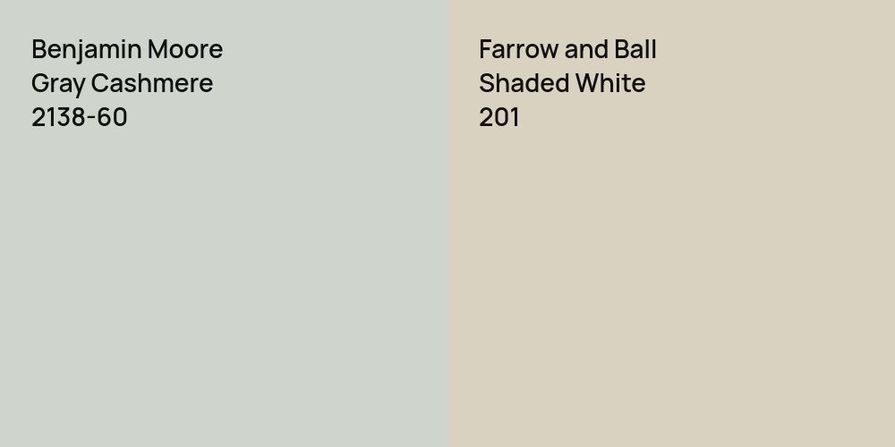 Benjamin Moore Gray Cashmere vs. Farrow and Ball Shaded White