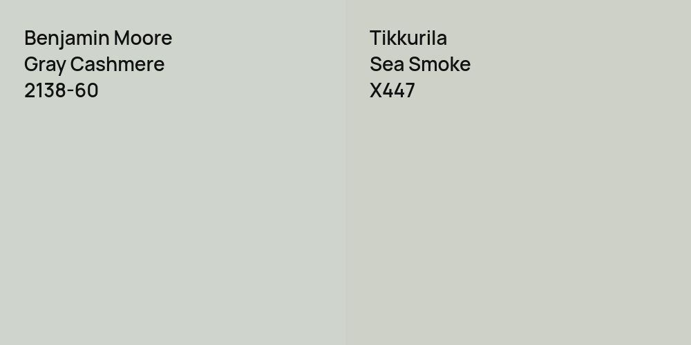 Benjamin Moore Gray Cashmere vs. Tikkurila Sea Smoke