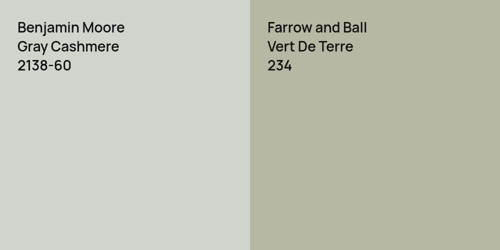 Benjamin Moore Gray Cashmere vs. Farrow and Ball Vert De Terre