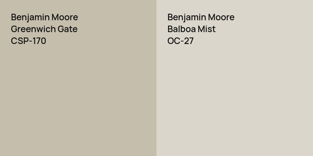 Benjamin Moore Greenwich Gate vs. Benjamin Moore Balboa Mist