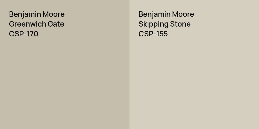 Benjamin Moore Greenwich Gate vs. Benjamin Moore Skipping Stone