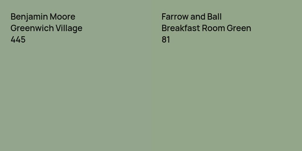 Benjamin Moore Greenwich Village vs. Farrow and Ball Breakfast Room Green