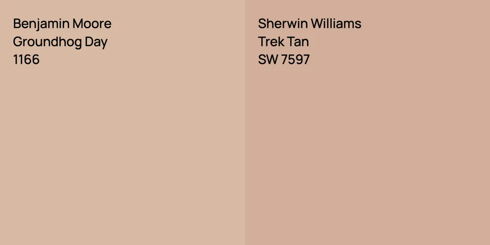 Benjamin Moore Groundhog Day vs. Sherwin Williams Trek Tan comparison