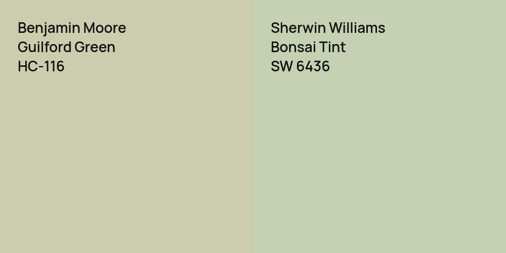 Benjamin Moore Guilford Green vs. Sherwin Williams Bonsai Tint