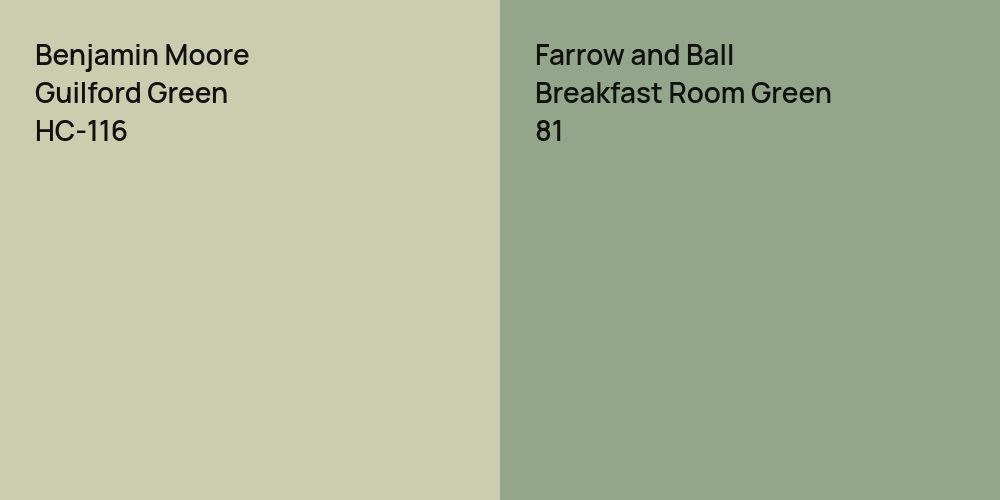 Benjamin Moore Guilford Green vs. Farrow and Ball Breakfast Room Green