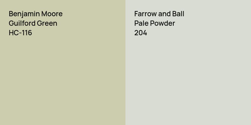 Benjamin Moore Guilford Green vs. Farrow and Ball Pale Powder