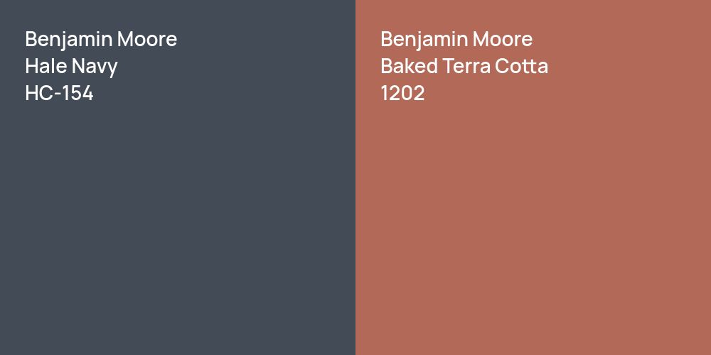 Benjamin Moore Hale Navy vs. Benjamin Moore Baked Terra Cotta