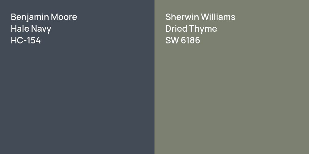 Benjamin Moore Hale Navy vs. Sherwin Williams Dried Thyme