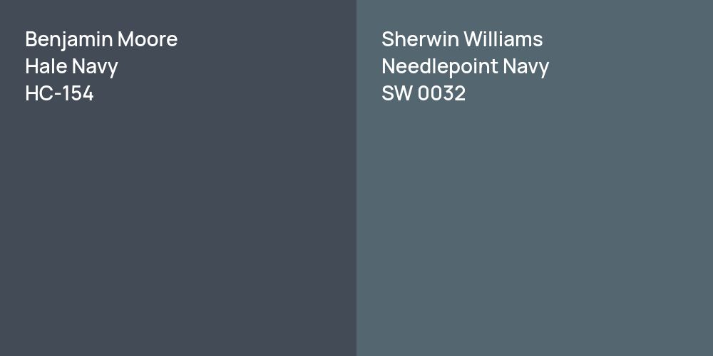 Benjamin Moore Hale Navy vs. Sherwin Williams Needlepoint Navy