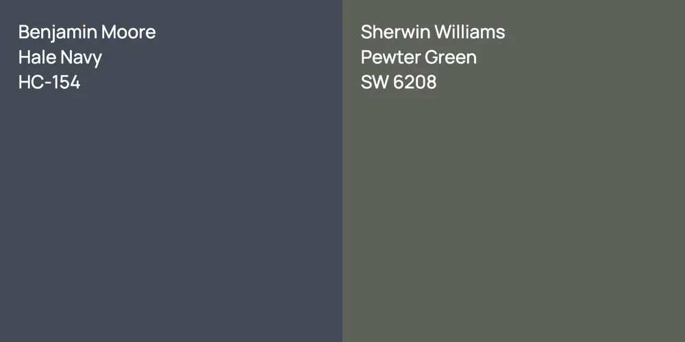 Benjamin Moore Hale Navy vs. Sherwin Williams Pewter Green