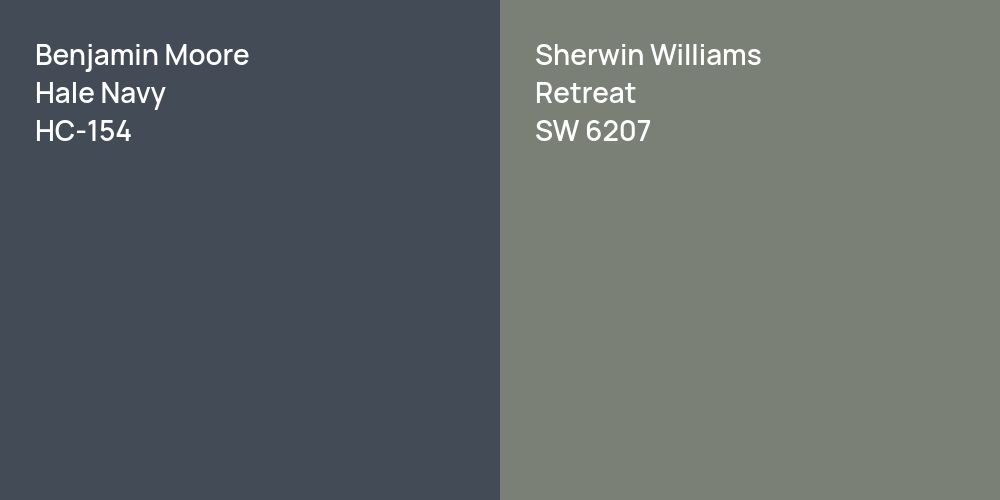 Benjamin Moore Hale Navy vs. Sherwin Williams Retreat