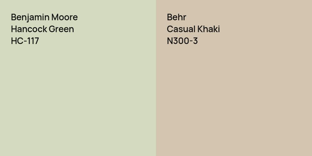 Benjamin Moore Hancock Green vs. Behr Casual Khaki