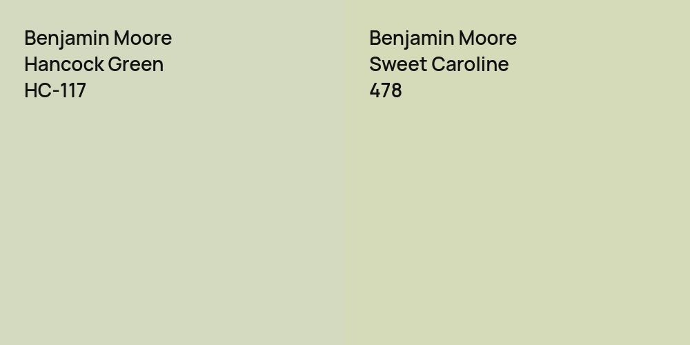 Benjamin Moore Hancock Green vs. Benjamin Moore Sweet Caroline