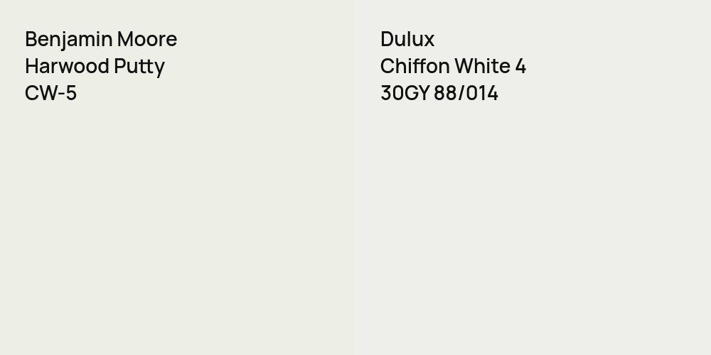 Benjamin Moore Harwood Putty vs. Dulux Chiffon White 4