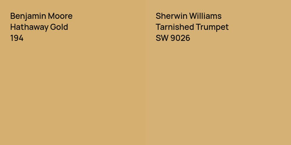 Benjamin Moore Hathaway Gold vs. Sherwin Williams Tarnished Trumpet