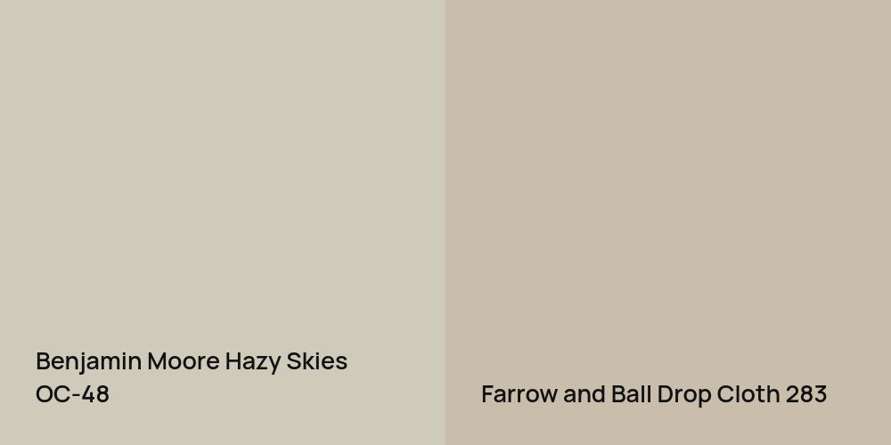 Benjamin Moore Hazy Skies vs. Farrow and Ball Drop Cloth