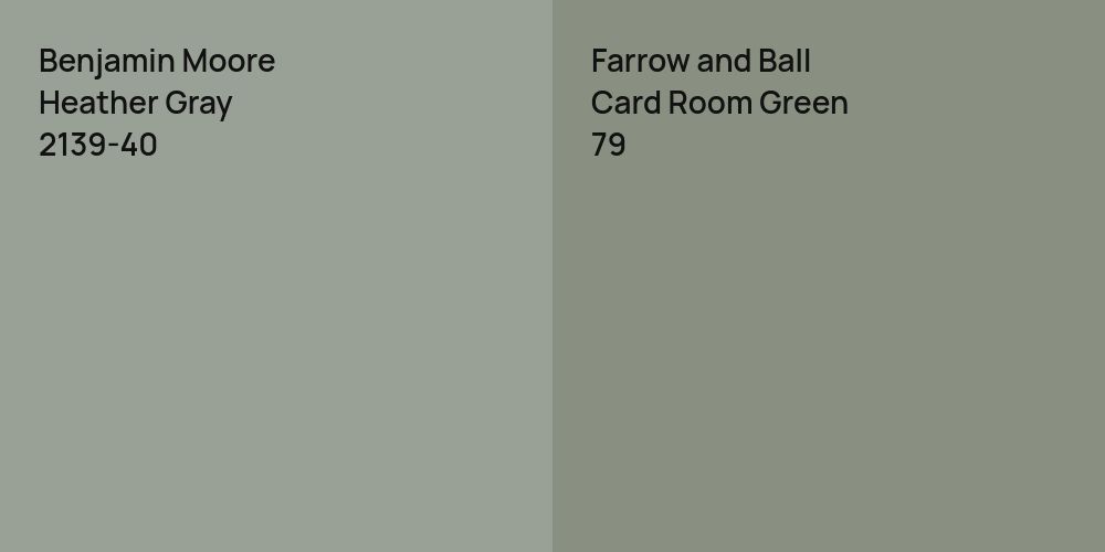 Benjamin Moore Heather Gray vs. Farrow and Ball Card Room Green