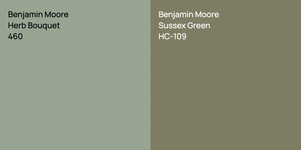 Benjamin Moore Herb Bouquet vs. Benjamin Moore Sussex Green