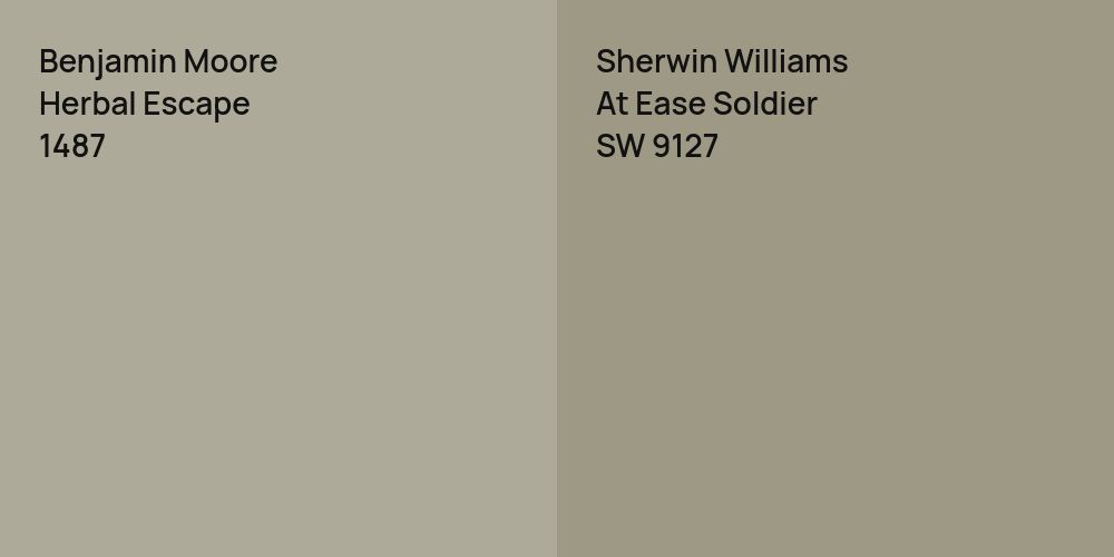 Benjamin Moore Herbal Escape vs. Sherwin Williams At Ease Soldier