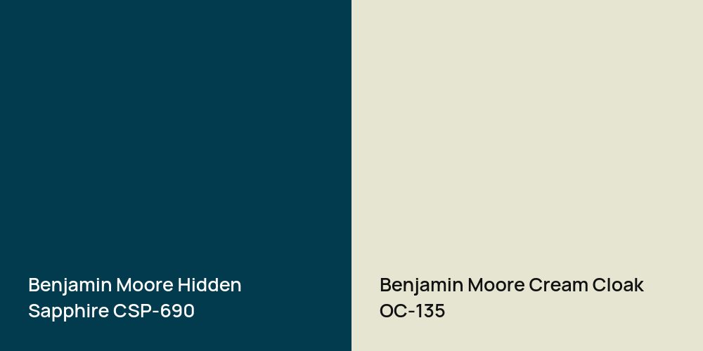 Benjamin Moore Hidden Sapphire vs. Benjamin Moore Cream Cloak