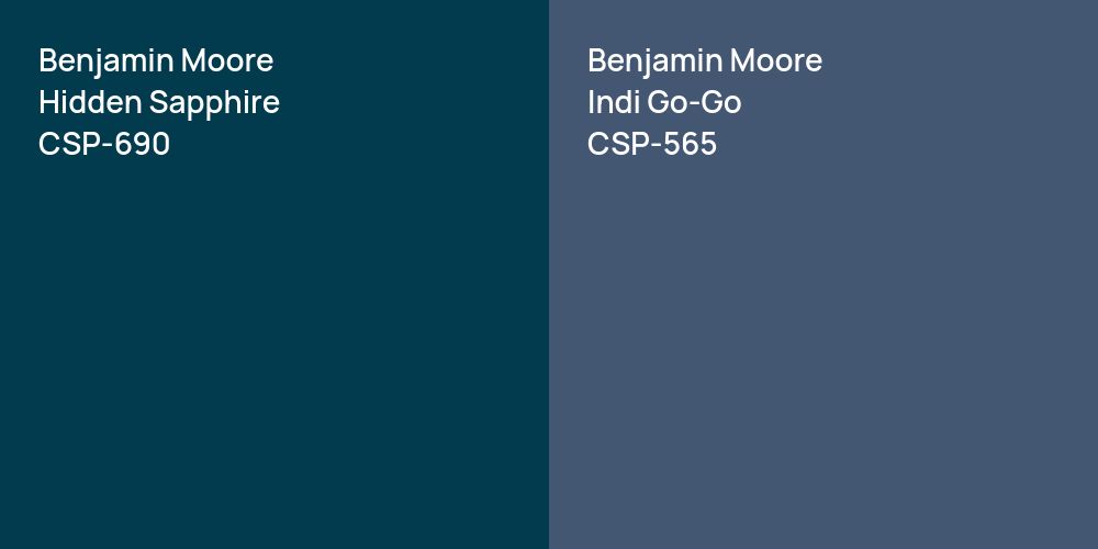 Benjamin Moore Hidden Sapphire vs. Benjamin Moore Indi Go-Go