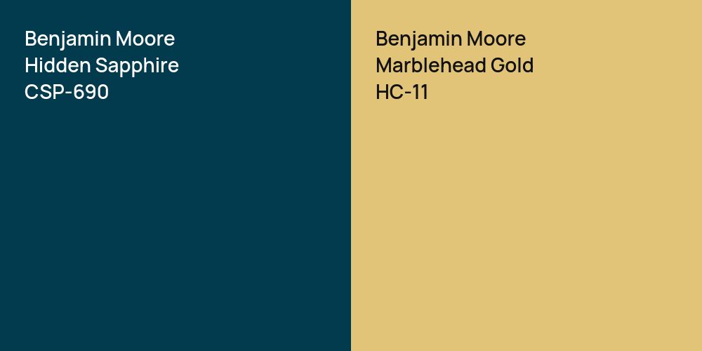 Benjamin Moore Hidden Sapphire vs. Benjamin Moore Marblehead Gold