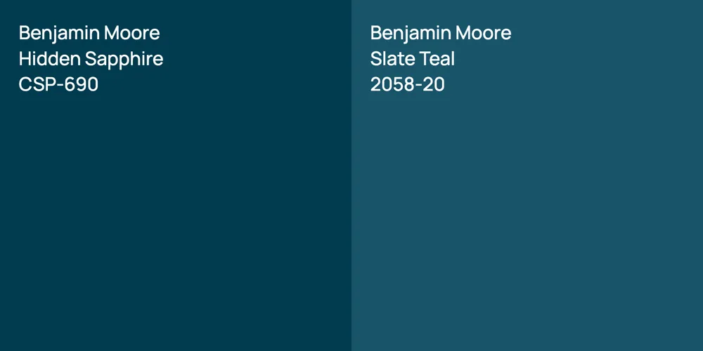 Benjamin Moore Hidden Sapphire vs. Benjamin Moore Slate Teal