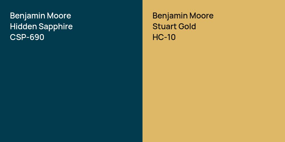 Benjamin Moore Hidden Sapphire vs. Benjamin Moore Stuart Gold