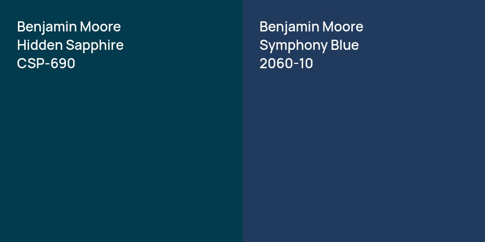 Benjamin Moore Hidden Sapphire vs. Benjamin Moore Symphony Blue