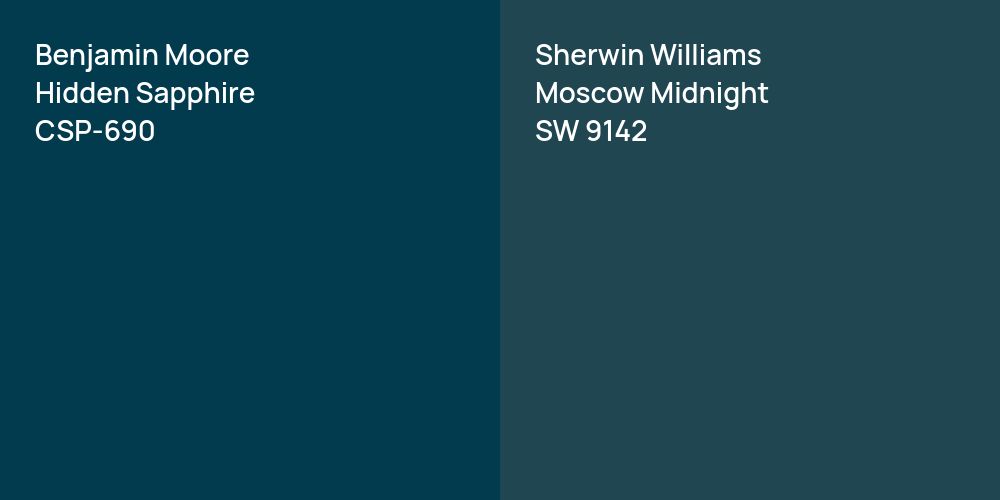 Benjamin Moore Hidden Sapphire vs. Sherwin Williams Moscow Midnight