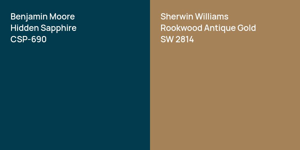 Benjamin Moore Hidden Sapphire vs. Sherwin Williams Rookwood Antique Gold