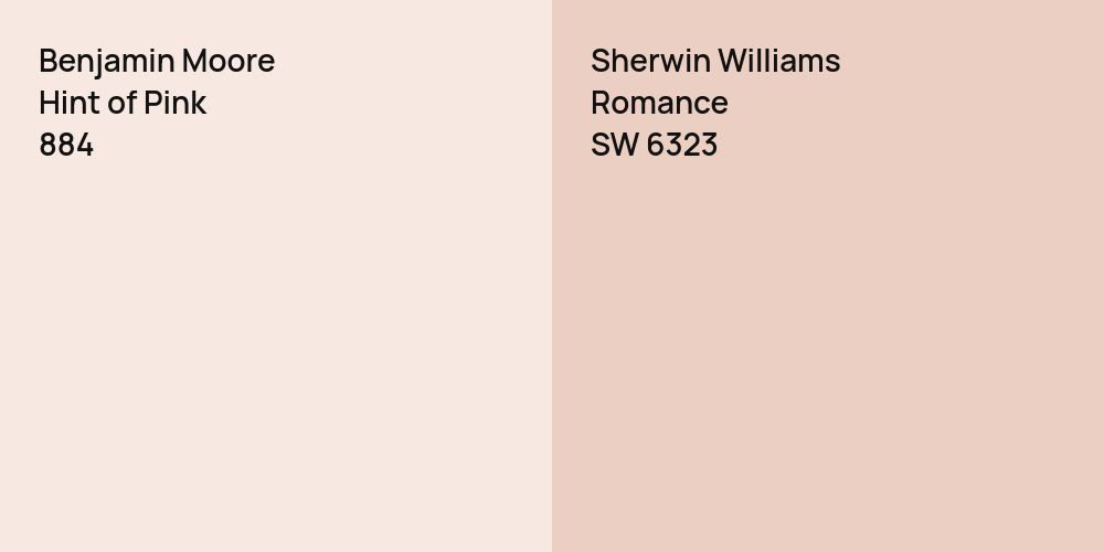 Benjamin Moore Hint of Pink vs. Sherwin Williams Romance