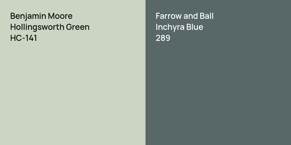 Benjamin Moore Hollingsworth Green vs. Farrow and Ball Inchyra Blue