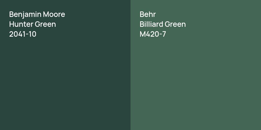 Benjamin Moore Hunter Green vs. Behr Billiard Green