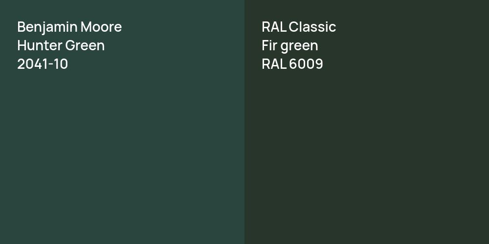 Benjamin Moore Hunter Green vs. RAL Classic  Fir green