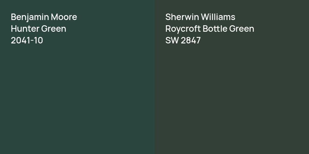 Benjamin Moore Hunter Green vs. Sherwin Williams Roycroft Bottle Green